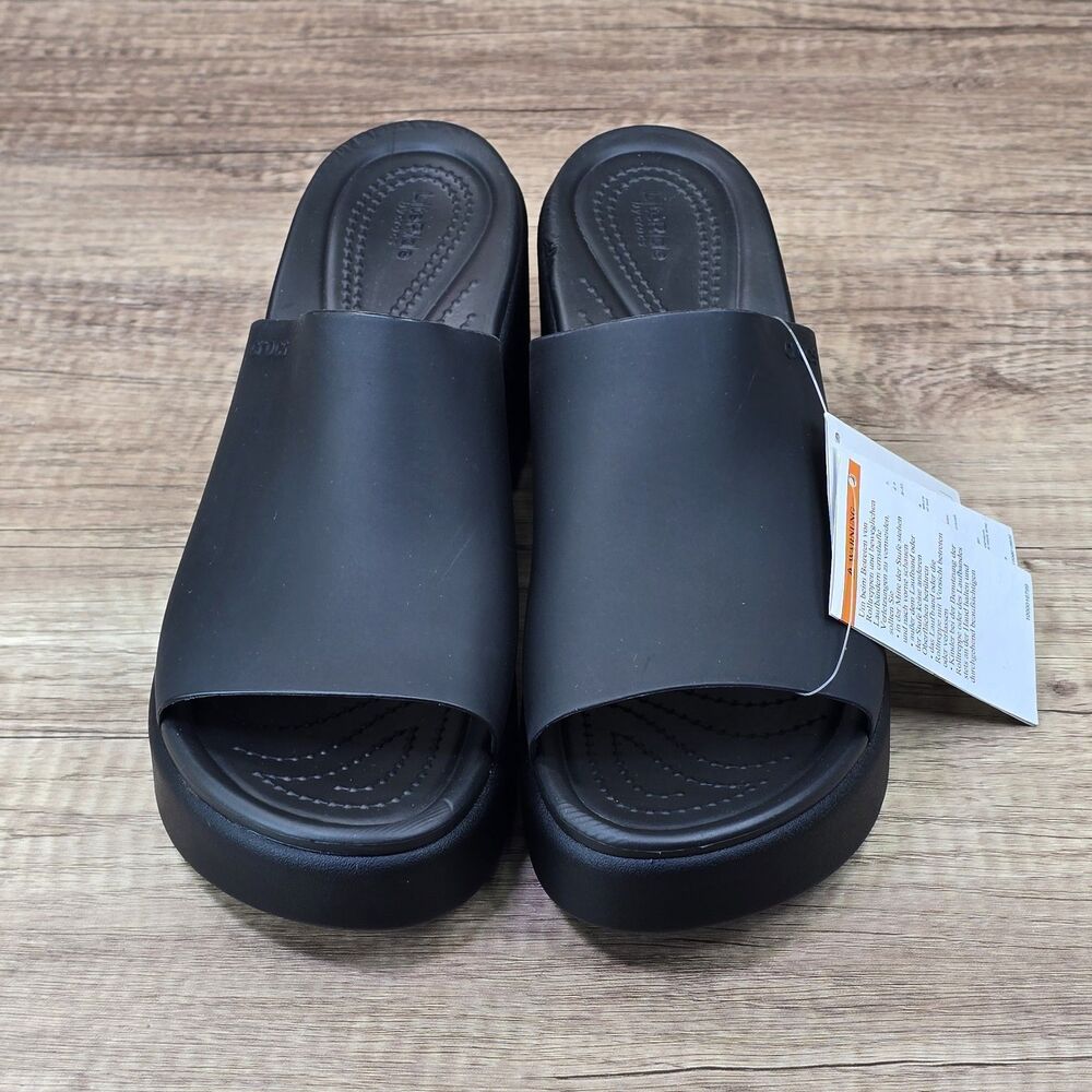 Crocs Brooklyn Slide Heel Women's Size 10 Black Platform Shoes NEW - Picture 2 of 9
